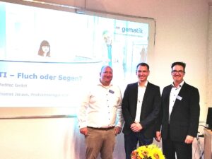 Matthias Greefrath (ehem. GF MediTec), Thomas Jensen (gematik) und Olaf Wolthausen (MediTec)